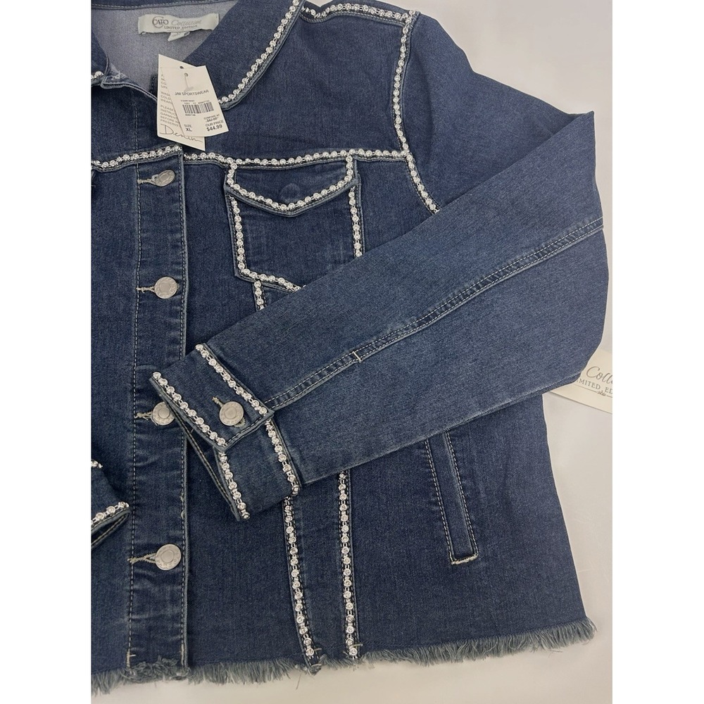 Cato Collection Limited Edition CZ studded denim jean jacket NWT XL - Picture 4 of 9